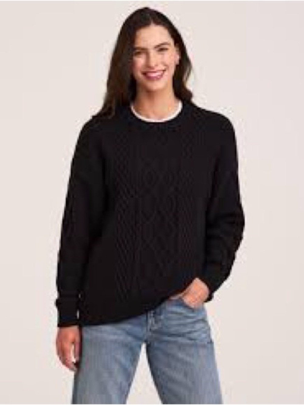 Zara Black lambsWool Cable-Knit Crewneck Sweater